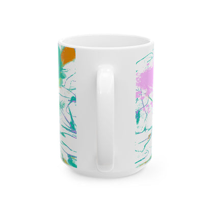 Inspirational Landscapes Ceramic Mug in Blue-Green and Lilac,"God presides, provides, and protects",  11oz