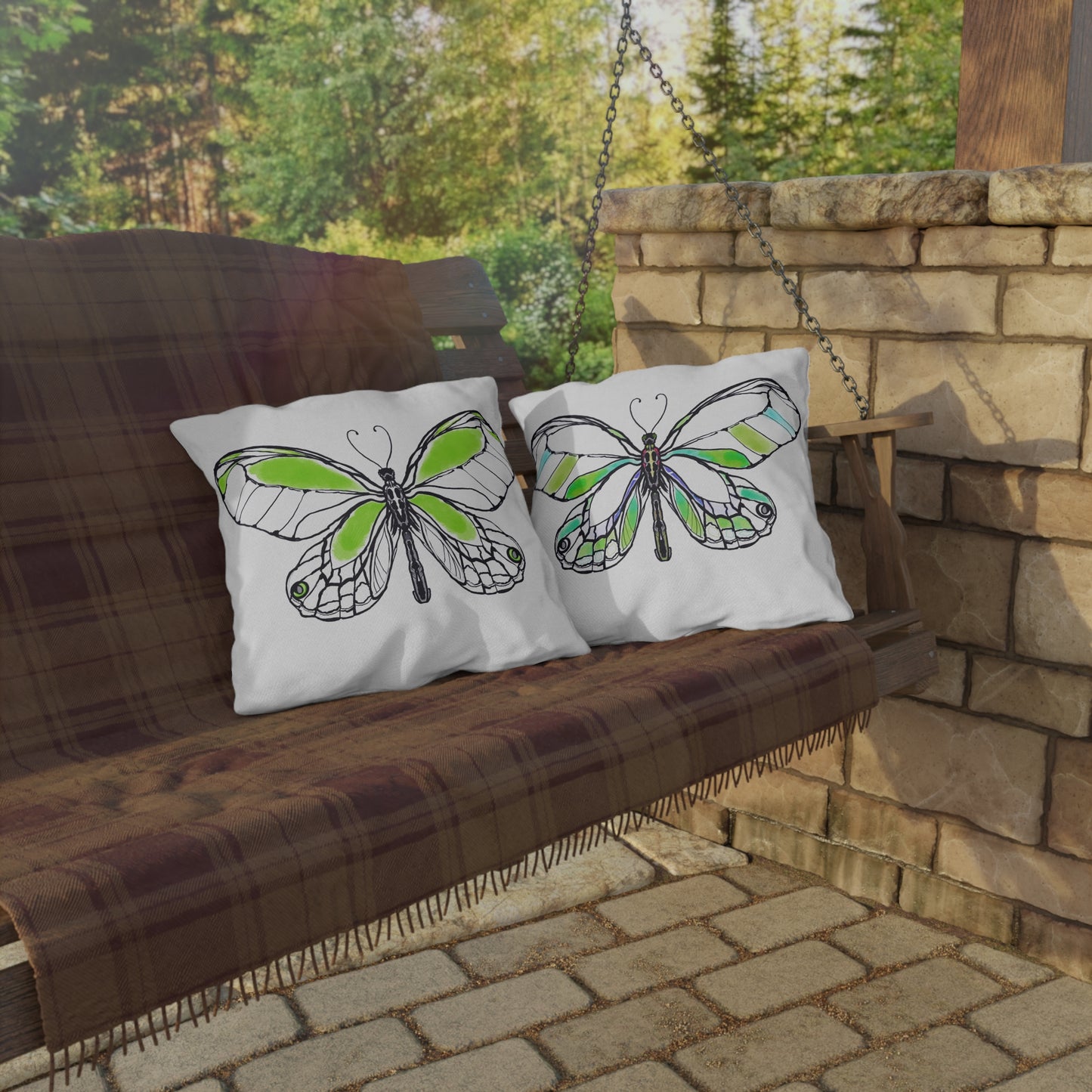 Outdoor Pillows Lulu Butterflies Green