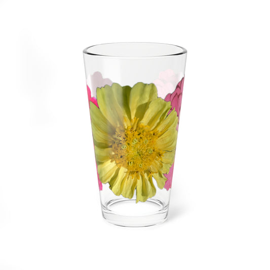 Zinnia Pint Glass Yellow Pink