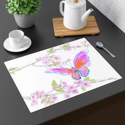 Butterfly Blossom Glide Cotton Twill, Creamier White, Placemat, 1pc Pink #10