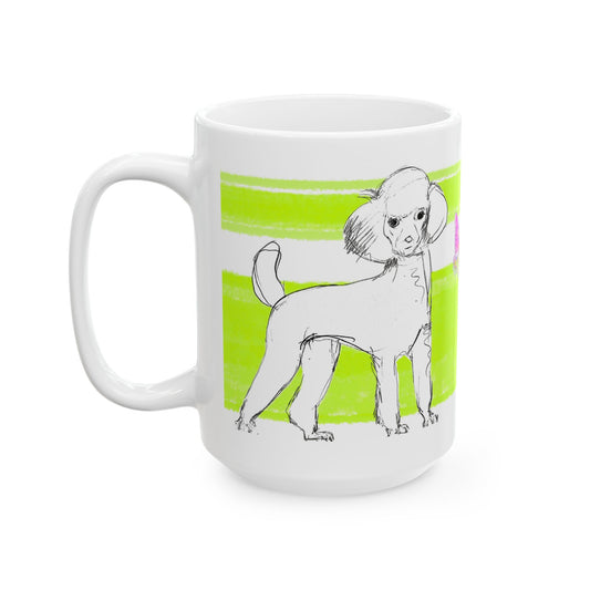 Mega Stripe Dogi Butterfly Flutter Ceramic Mug, (11oz, 15oz), Lime Poodle