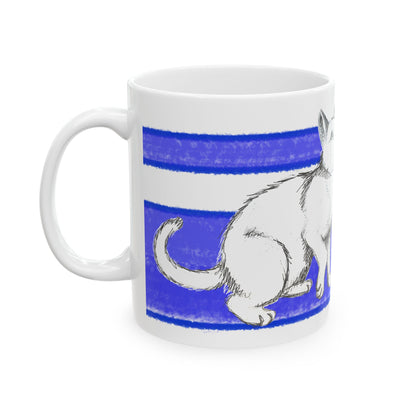 Mega Stripe Kitty Butterfly Flutter Ceramic Mug Ultramarine