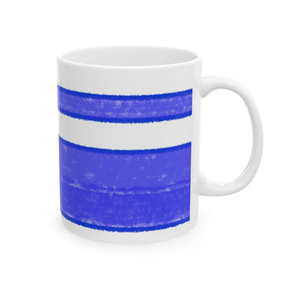 Mega Stripe Kitty Butterfly Flutter Ceramic Mug Ultramarine