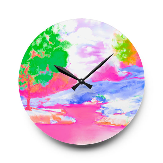 Joyful Landscapes  Wall Clock, Pink  Skies