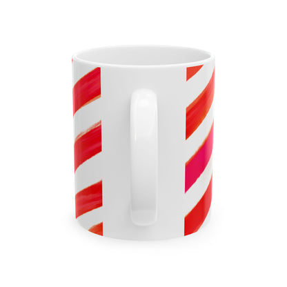 Diagonal Stripe Ceramic Mug in Red Pink, 11oz