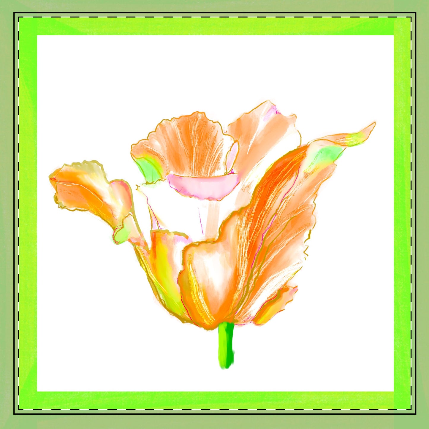 Tulip Love Poly Twill Napkin, Spring Green border