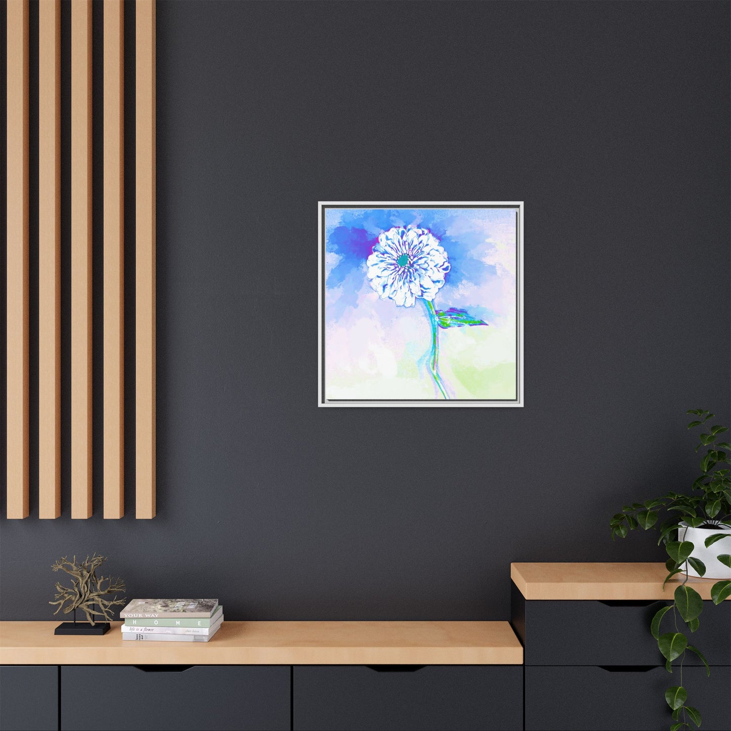 Zinnia Color Splash Matte Canvas Ultramarine Framed