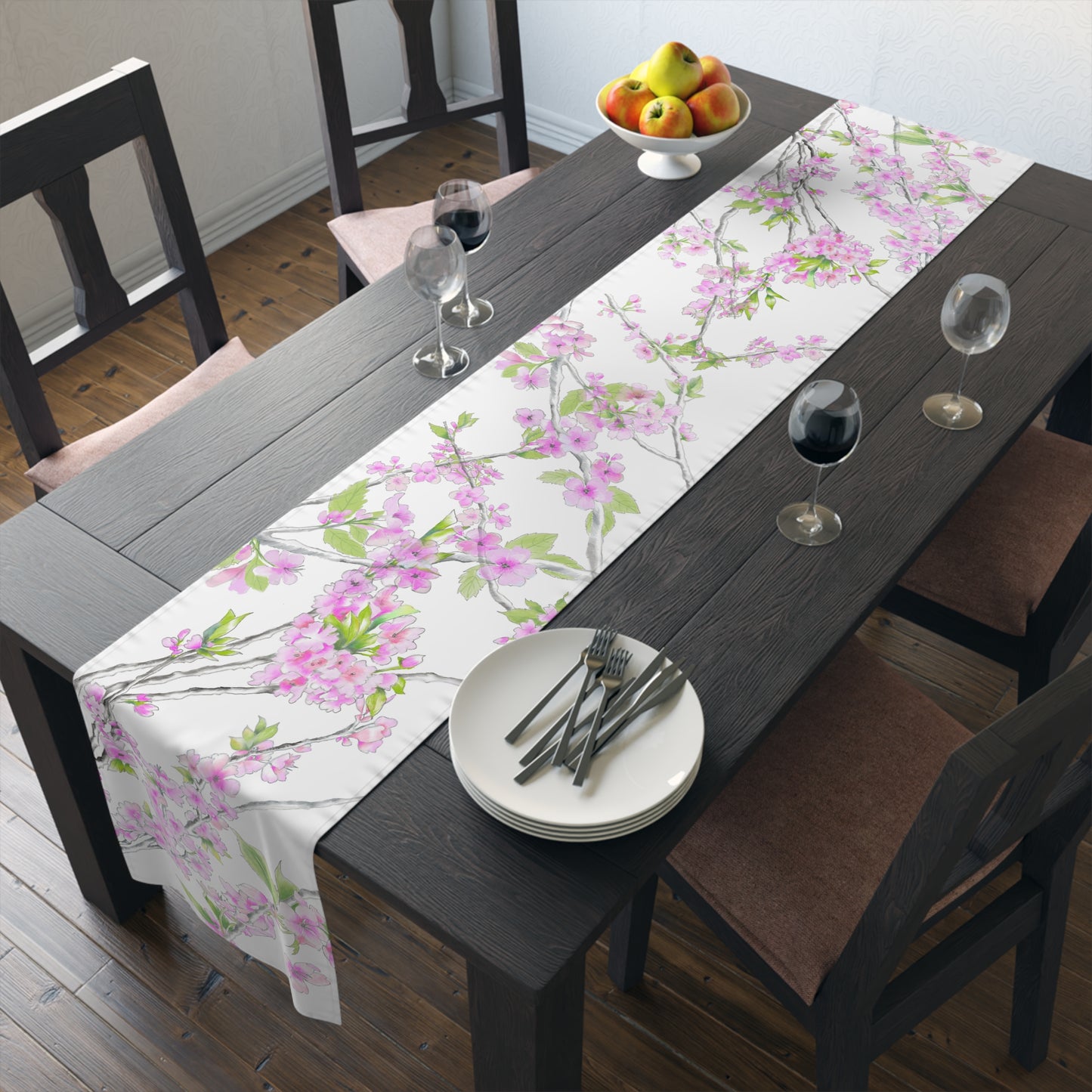Butterfly Blossom Romp Table Runner (Cotton, Creamy White, Poly, Bright White) 16"x 90"