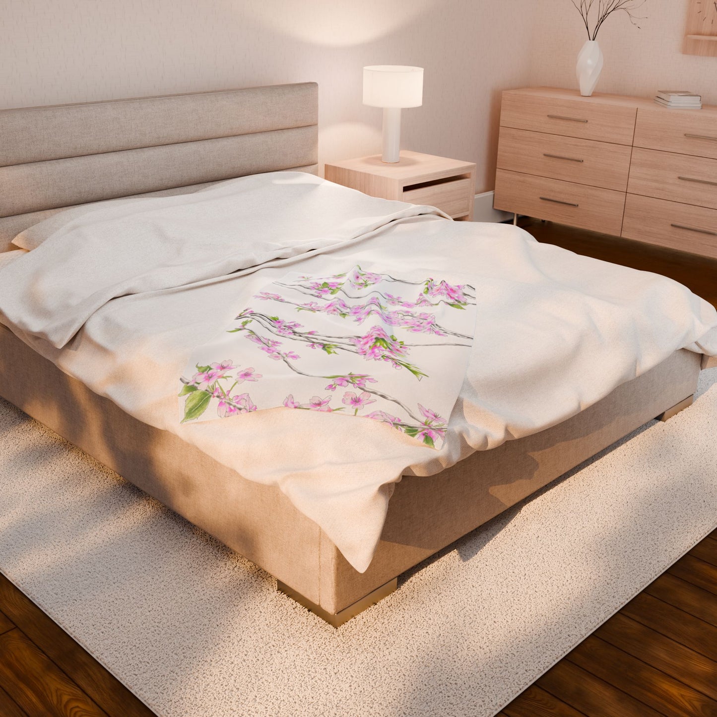 Cherry Blossom Velveteen Plush Blanket