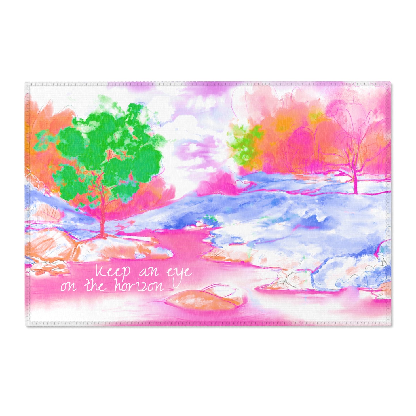 Inspirational Landscapes "Keep an eye on the horizon" Indoor Area Rug in Pink, Blue, and Green (36" x 24")
