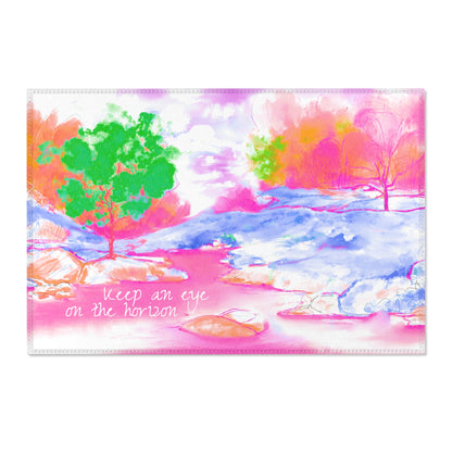 Inspirational Landscapes "Keep an eye on the horizon" Indoor Area Rug in Pink, Blue, and Green (36" x 24")