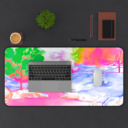 Joyful Landscapes Desk Mat, Pink, Green , Periwinkle