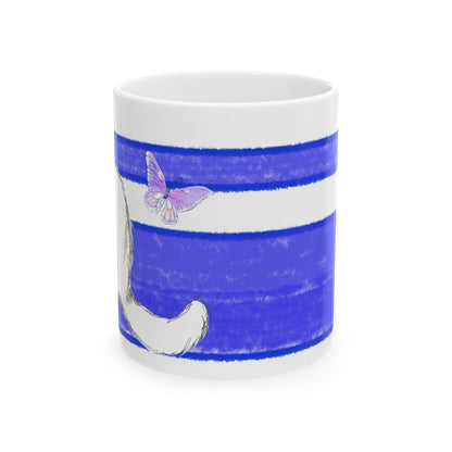 Mega Stripe Kitty Butterfly Flutter Ceramic Mug Ultramarine