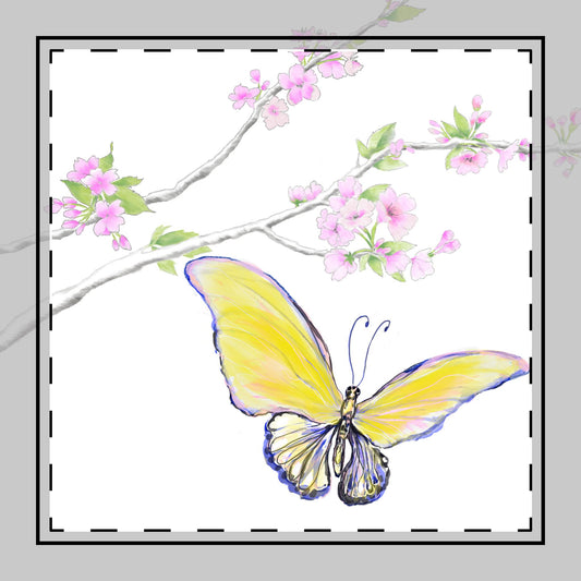 Butterfly Blossoms Glide Poly Twill Napkin in Yellow, Background in Brighter White, #8