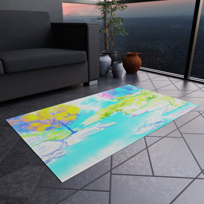 Inspirational Landscapes Indoor/Outdoor Area Rug,"The future is here",  Blue, Aqua, and Yellow