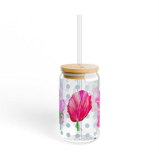 Vibrant Tulips Sipper Glass, 16oz  Raspberry, Pink