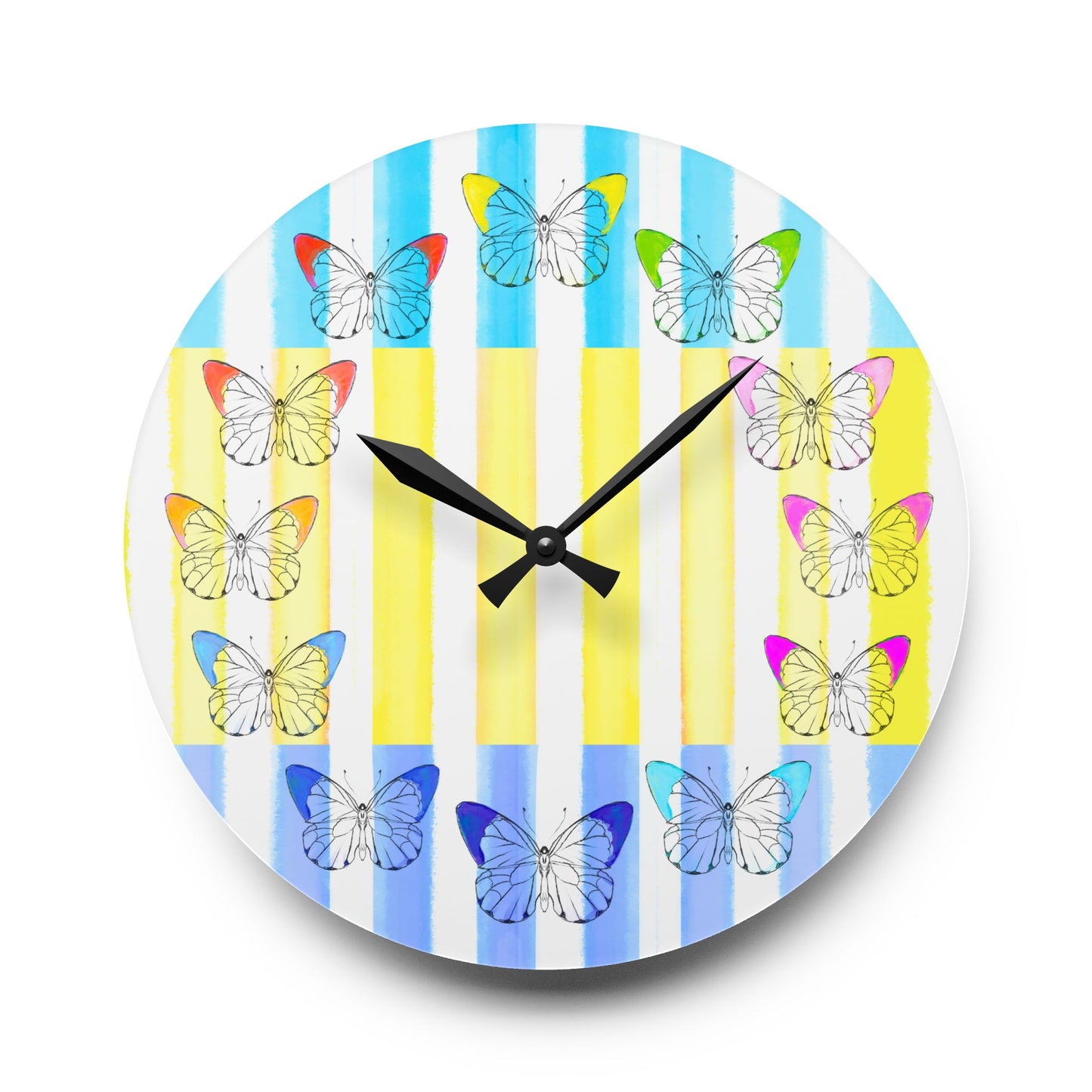 Butterfly Chroma Stripe Acrylic Wall Clock