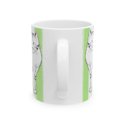 Kitty Fun Mug with Light Green Stripes