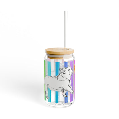 Dogi Butterfly Flutter Sipper Glass, 16oz, Bulldogs Orange Butterfly