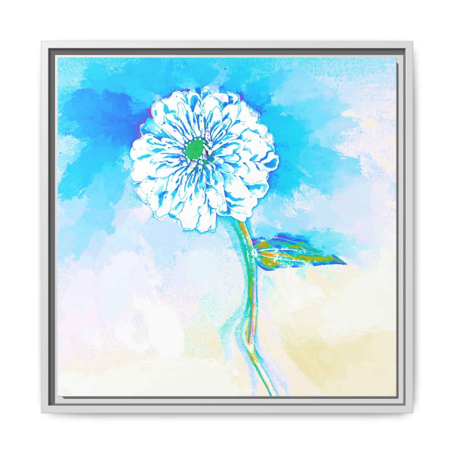 Zinnia Color Splash Matte Canvas Blue Aqua Framed