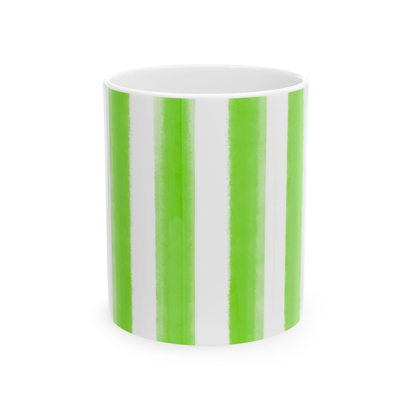 Watercolor Stripes Ceramic Mug in Light Green, 11oz