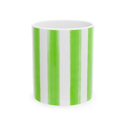 Watercolor Stripes Ceramic Mug in Light Green, 11oz