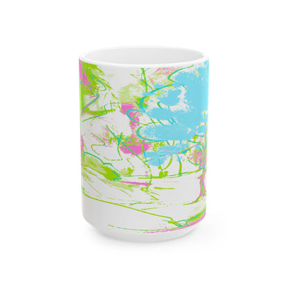 Joyful Landscapes Ceramic Mug in Lime Green and Aqua, 11oz, 15oz.