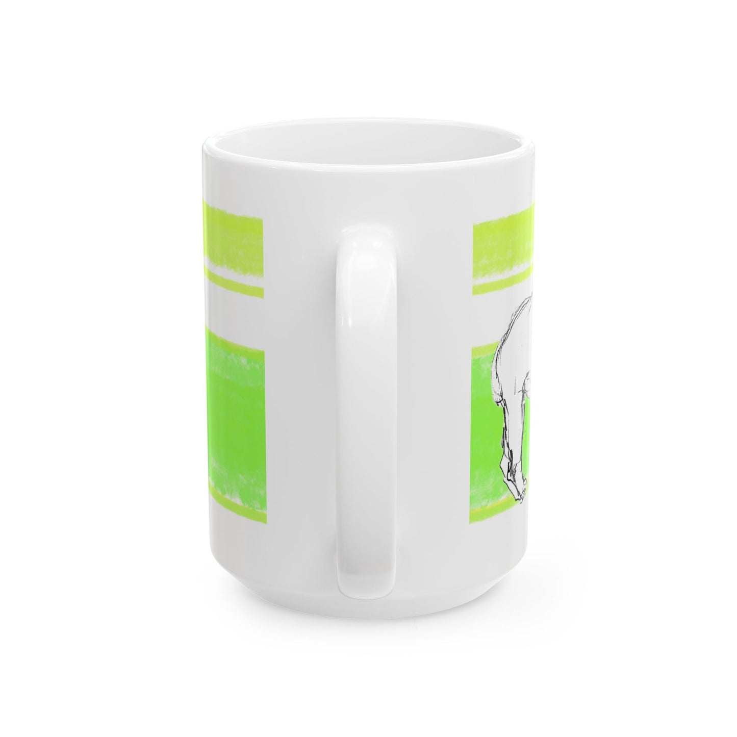 Mega Stripe Dogi Butterfly Flutter Ceramic Mug, (11oz, 15oz) Yellow Green Bulldog