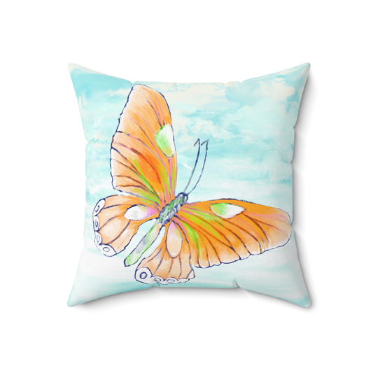 Square Pillow Butterfly Flutter Right  Facing Orange