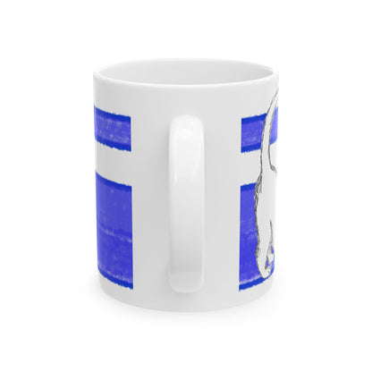 Mega Stripe Kitty Butterfly Flutter Ceramic Mug Ultramarine