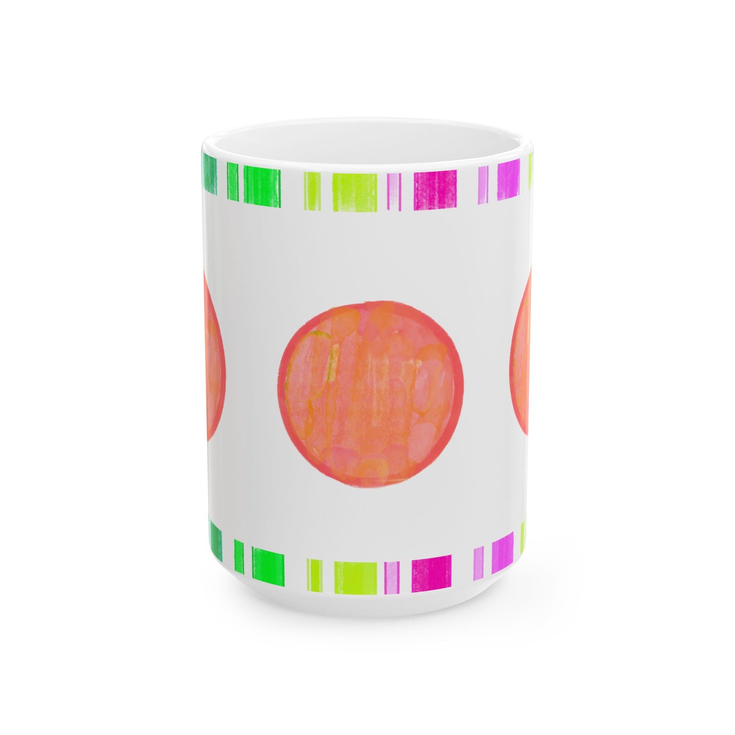 Mega Dot & Stripes Orange Ceramic Mug, (11oz, 15oz)