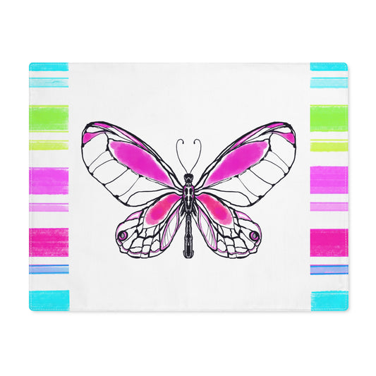 Butterfly Flutterstripe Placemat in Raspberry with Multi-color Stripe Border (1 pc) cotton