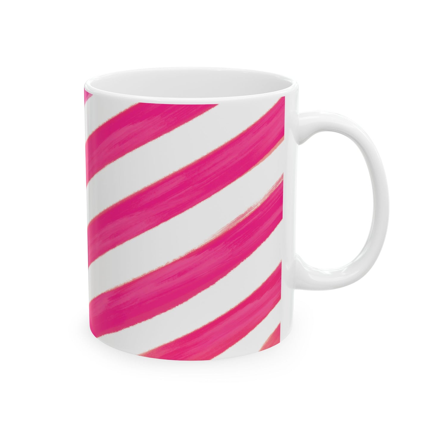 Diagonal Stripe Ceramic Mug in Raspberry, 11oz