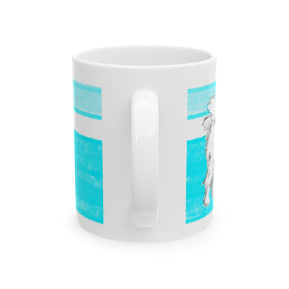 Mega Stripe Dogi Butterfly Flutter Ceramic Mug, (11oz, 15oz), Aqua Shih Tzu
