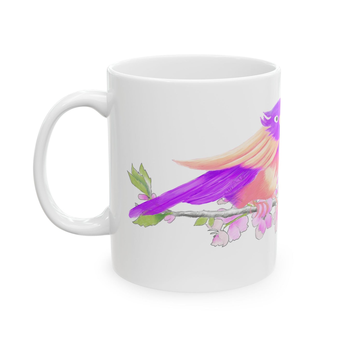 Jolly Birds Ceramic Mug, (11oz, 15oz), Raspberry