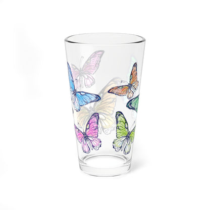 Blossom Whirl Pint Glass, 16oz Largest Butterfly is Yellow Orange