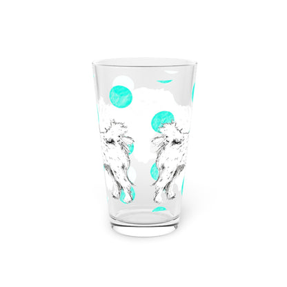 Dogi Fun and Polka Dots Pint Glass in Aqua, Shih Tzu, 16oz