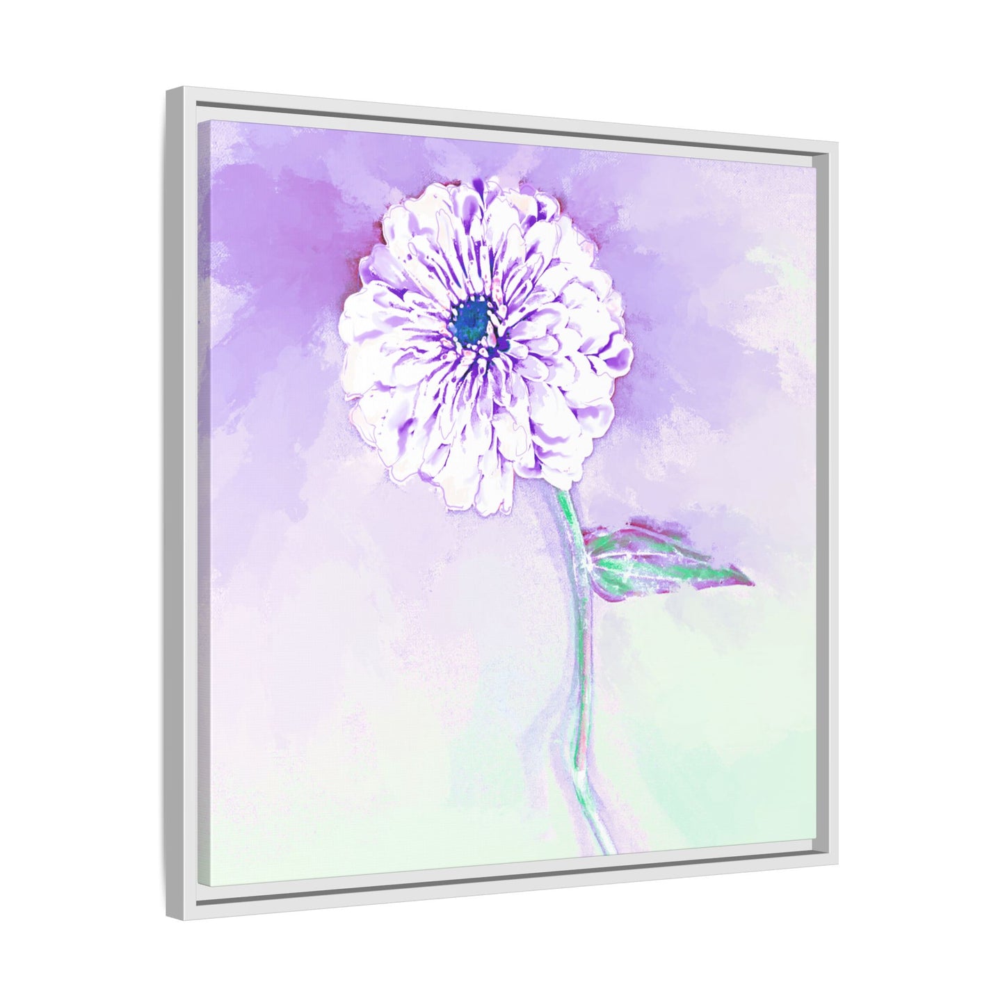 Zinnia Color Splash Matte Canvas Light Purple Framed