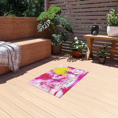 Inspirational Landscapes Indoor/Outdoor Rug, "It's never too late", Red, Pink, and Yellow Non-Slip