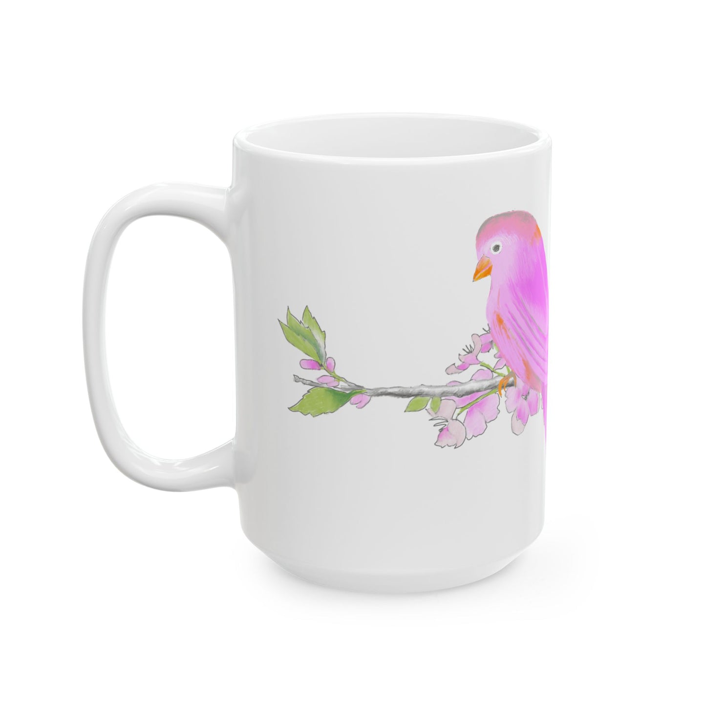 Jolly Birds Ceramic Mug, (11oz, 15oz), Pink