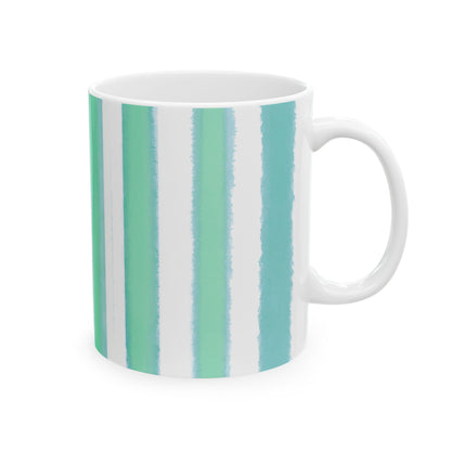 Watercolor Stripe Ceramic Mug in Aqua Green, 11oz
