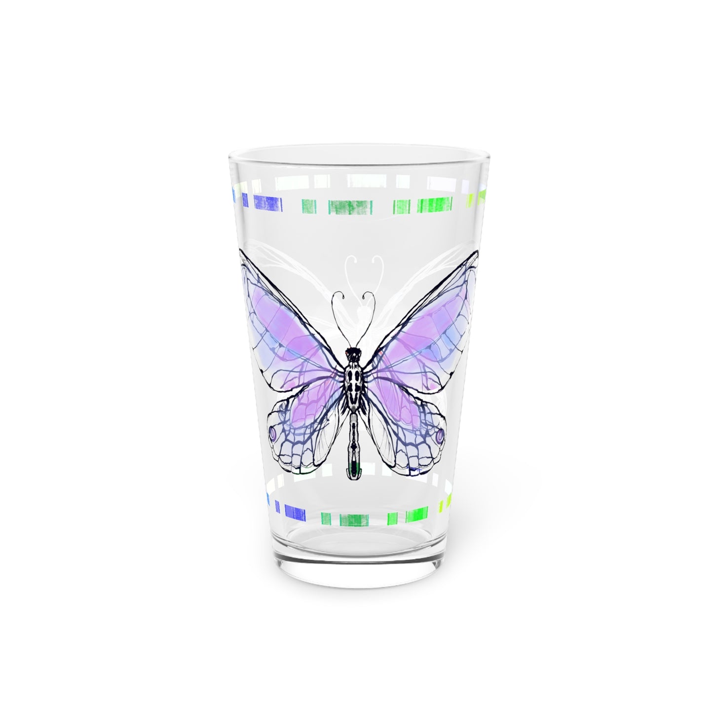 Butterfly Flutterstripe Pint Glass in Lavender, 16oz
