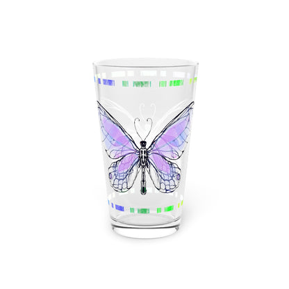 Butterfly Flutterstripe Pint Glass in Lavender, 16oz