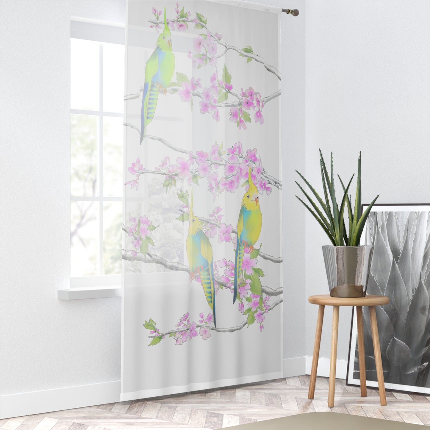 Window Treatments Sheer Curtain F Cherry Blossoms & Jolly Birds