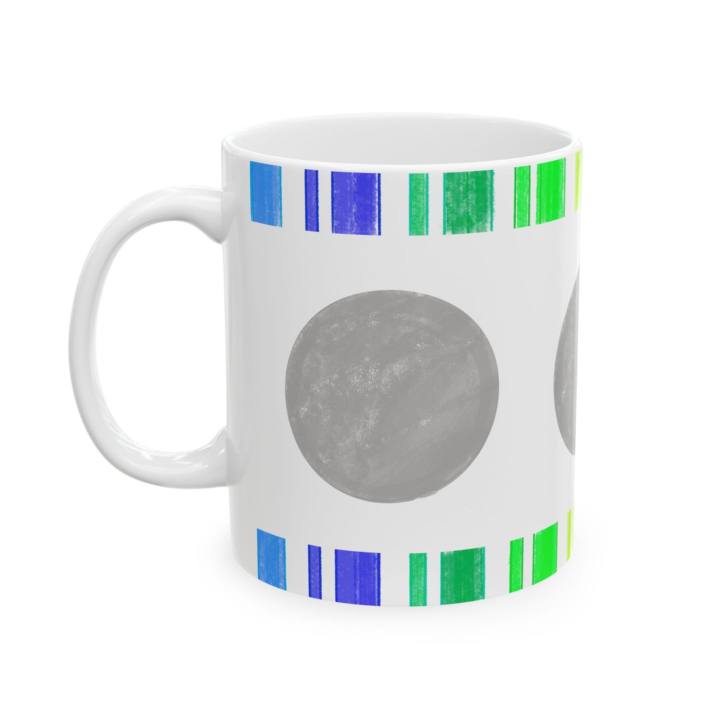 Mega Dot & Stripes Gray Ceramic Mug, (11oz, 15oz)