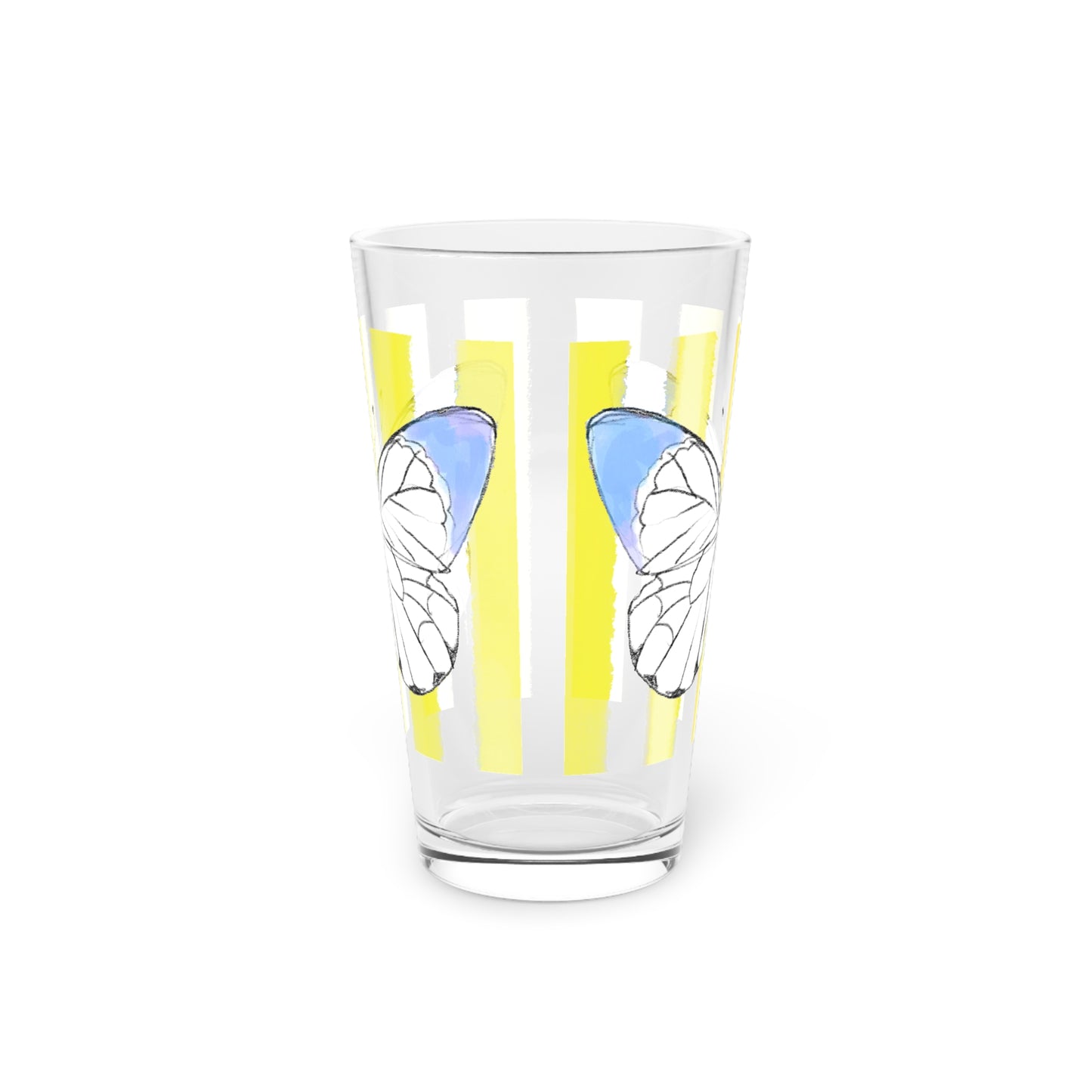 Butterfly Chroma Pint Glass in Periwinkle Blue with Yellow Stripes, 16oz