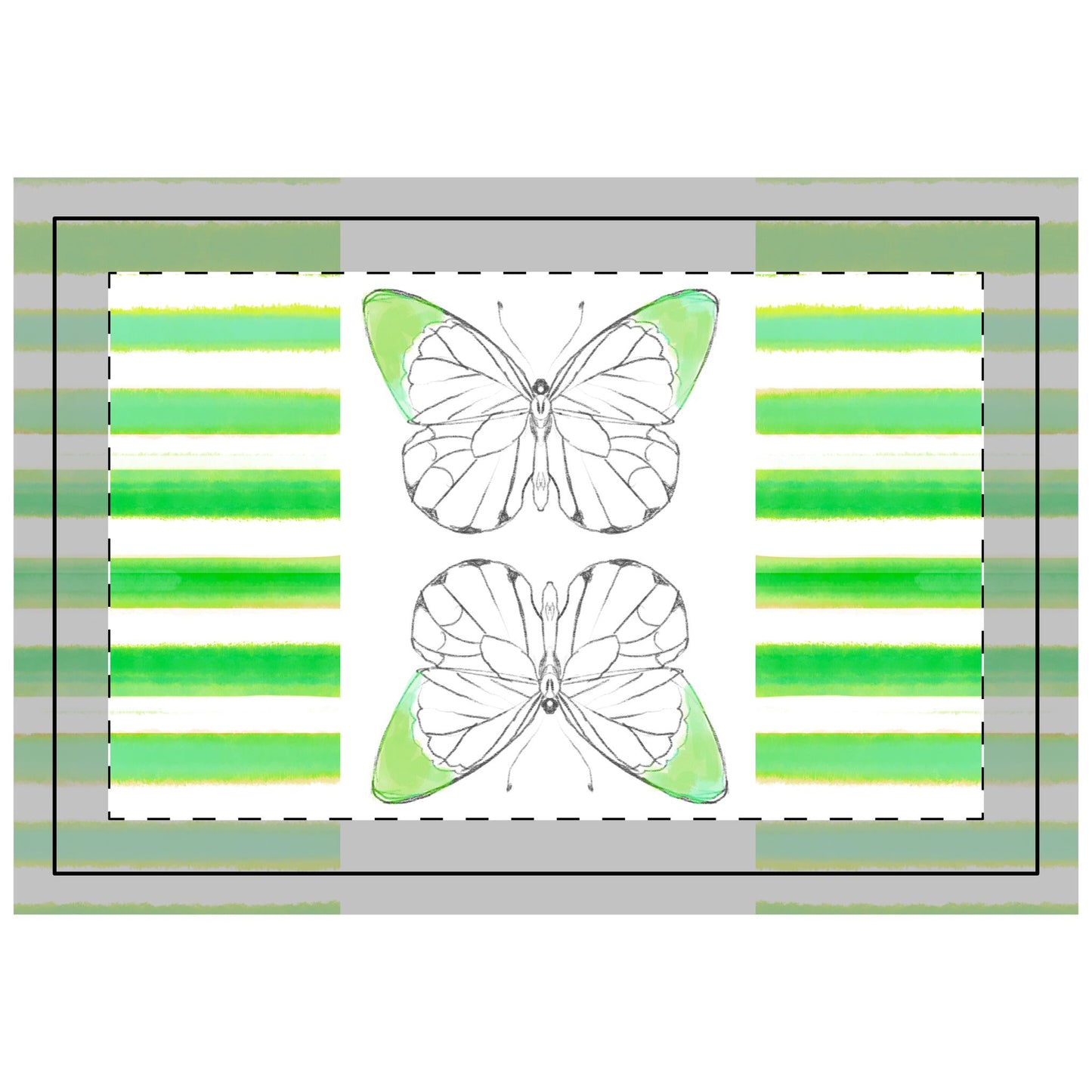 Butterfly Chroma Stripes, Poly Quilted Placemat, Green, Fabric Background Bright White