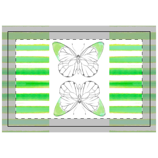 Butterfly Chroma Stripes, Poly Quilted Placemat, Green, Fabric Background Bright White
