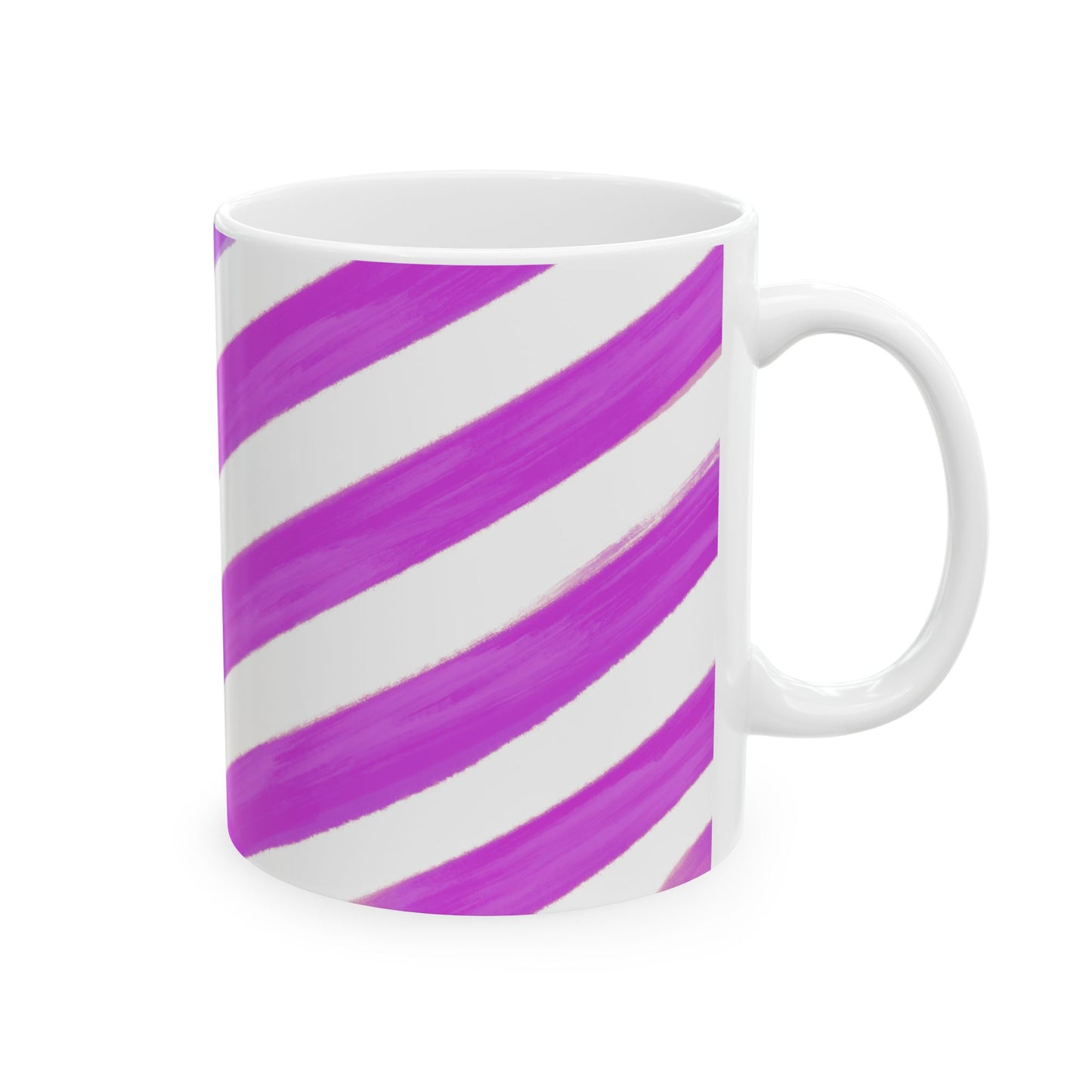 Diagonal Stripe Ceramic Mug in Rose Purple, 11oz