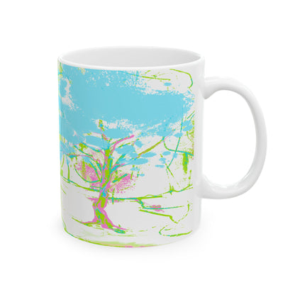 Joyful Landscapes Ceramic Mug in Lime Green and Aqua, 11oz, 15oz.
